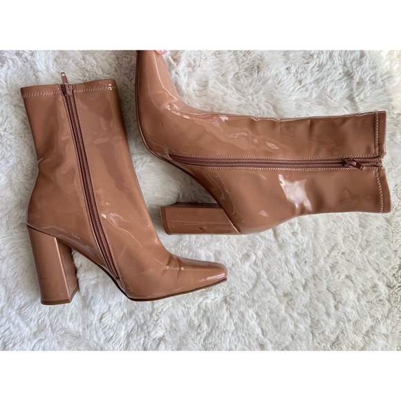 Steve Madden Mid Heel Boots Square Toe -Tan Size 9.5 - Picture 6 of 9